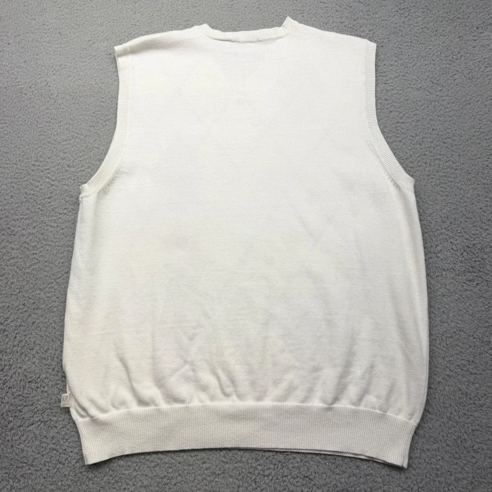IZOD PC-772 Mens Size Large Cream Argyle V-Neck‎ Cotton Knit Sweater Vest